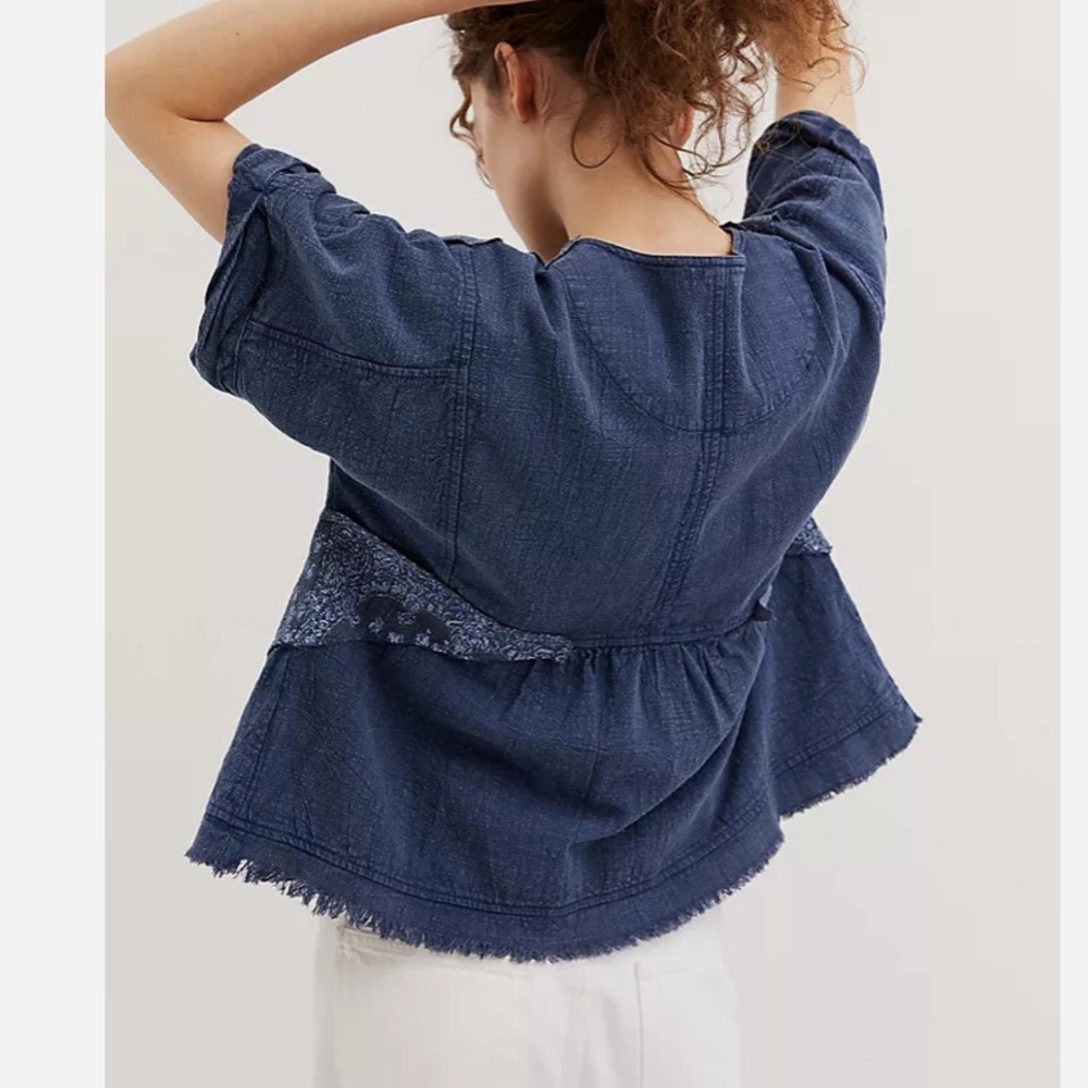 Anthropologie Pilcro Denim Kimono Jacket Open Front Drapey Boho oversized - Picture 2 of 11